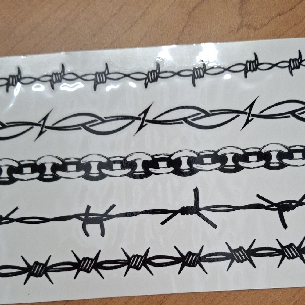 Temporary Tattoo Sheet - Black Barbed Wire and Chain Designs - Picture 3 of 3